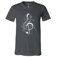 Treble Clef Keys Piano Player Pianist Classical Music V-Neck T-Shirt