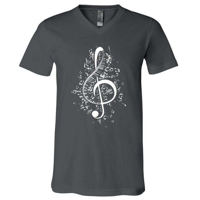 Treble Clef Keys Piano Player Pianist Classical Music V-Neck T-Shirt