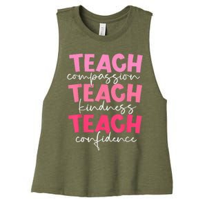 Teach Compassion Kindness Confidence Teacher Back To School Women's Racerback Cropped Tank