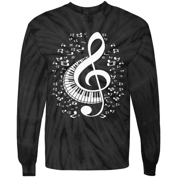 Treble Clef Keyboard Classical Music Notes Pianist Piano Tie-Dye Long Sleeve Shirt