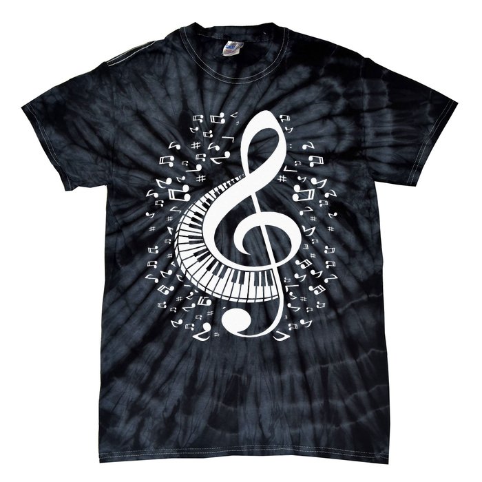 Treble Clef Keyboard Classical Music Notes Pianist Piano Tie-Dye T-Shirt