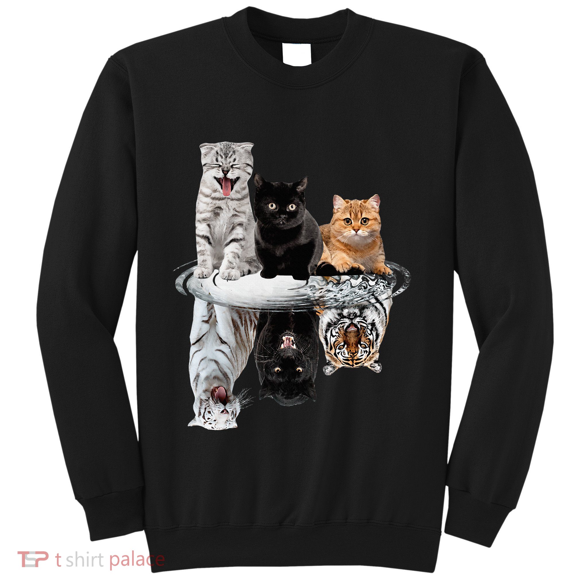 Three Cats Kittens Reflection Tiger Leopard Sweatshirt