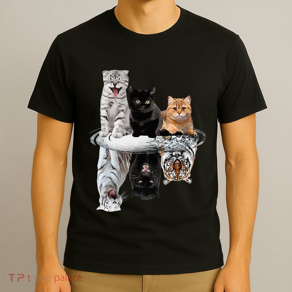 Three Cats Kittens Reflection Tiger Leopard T-Shirt