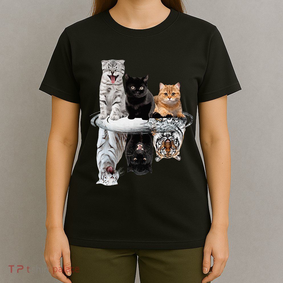 Three Cats Kittens Reflection Tiger Leopard T-Shirt