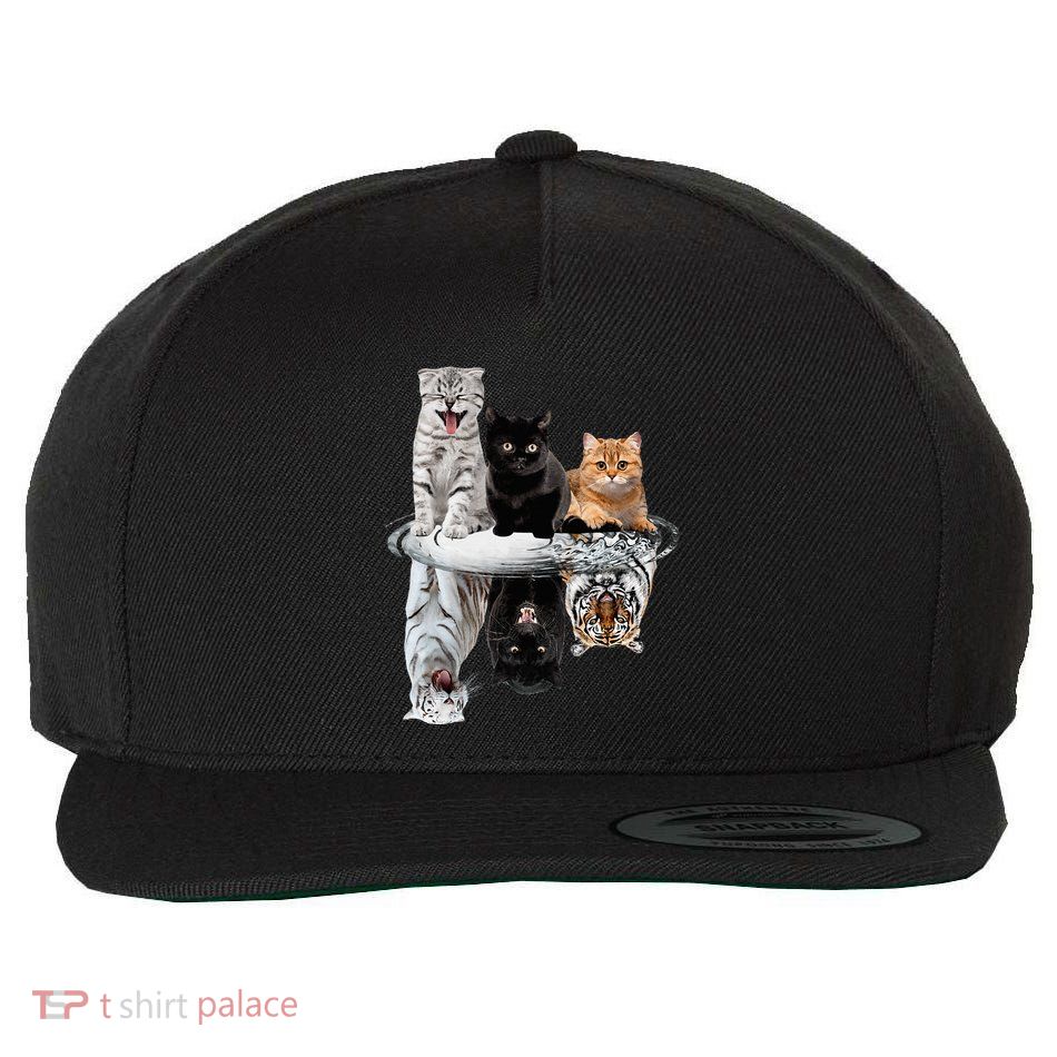 Three Cats Kittens Reflection Tiger Leopard Wool Snapback Cap