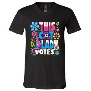 This Cat Lady Votes Ladies Is Voting Kamala Support Kamala V-Neck T-Shirt