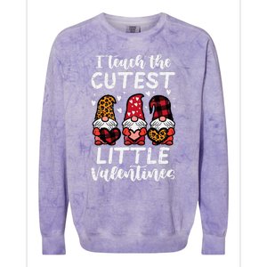 Teach Cutest Little Valentines Gnomes Leopard Plaid Teacher Colorblast Crewneck Sweatshirt