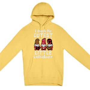 Teach Cutest Little Valentines Gnomes Leopard Plaid Teacher Premium Pullover Hoodie