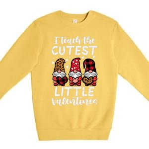 Teach Cutest Little Valentines Gnomes Leopard Plaid Teacher Premium Crewneck Sweatshirt