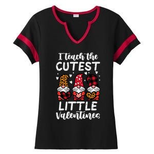 Teach Cutest Little Valentines Gnomes Leopard Plaid Teacher Ladies Halftime Notch Neck Tee