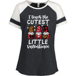 Teach Cutest Little Valentines Gnomes Leopard Plaid Teacher Enza Ladies Jersey Colorblock Tee