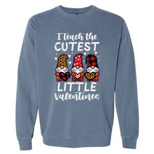 Teach Cutest Little Valentines Gnomes Leopard Plaid Teacher Garment-Dyed Sweatshirt