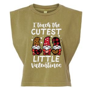 Teach Cutest Little Valentines Gnomes Leopard Plaid Teacher Garment-Dyed Women's Muscle Tee