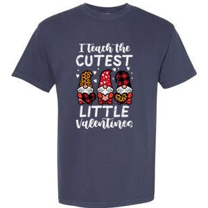 Teach Cutest Little Valentines Gnomes Leopard Plaid Teacher Garment-Dyed Heavyweight T-Shirt