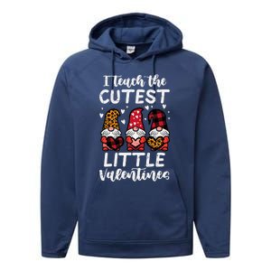 Teach Cutest Little Valentines Gnomes Leopard Plaid Teacher Performance Fleece Hoodie