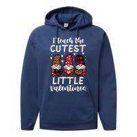 Teach Cutest Little Valentines Gnomes Leopard Plaid Teacher Performance Fleece Hoodie