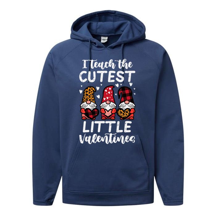 Teach Cutest Little Valentines Gnomes Leopard Plaid Teacher Performance Fleece Hoodie