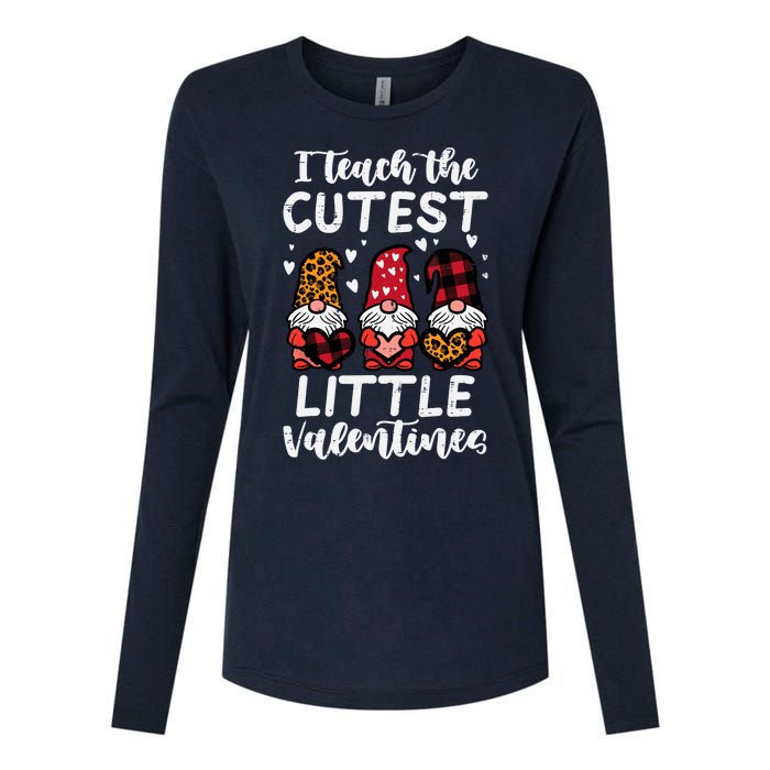 Teach Cutest Little Valentines Gnomes Leopard Plaid Teacher Womens Cotton Relaxed Long Sleeve T-Shirt