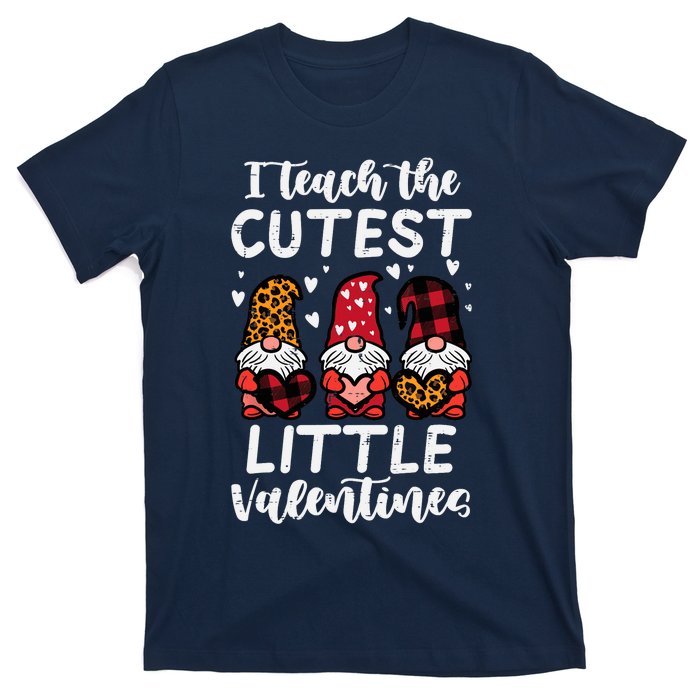 Teach Cutest Little Valentines Gnomes Leopard Plaid Teacher T-Shirt