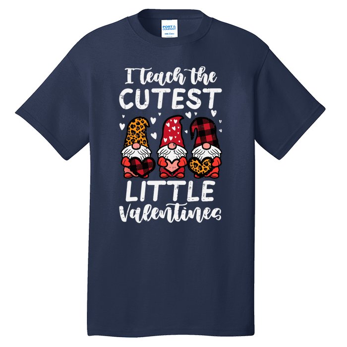 Teach Cutest Little Valentines Gnomes Leopard Plaid Teacher Tall T-Shirt