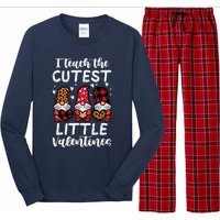 Teach Cutest Little Valentines Gnomes Leopard Plaid Teacher Long Sleeve Pajama Set