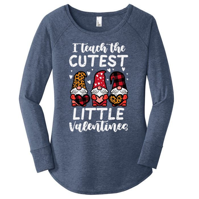 Teach Cutest Little Valentines Gnomes Leopard Plaid Teacher Women's Perfect Tri Tunic Long Sleeve Shirt