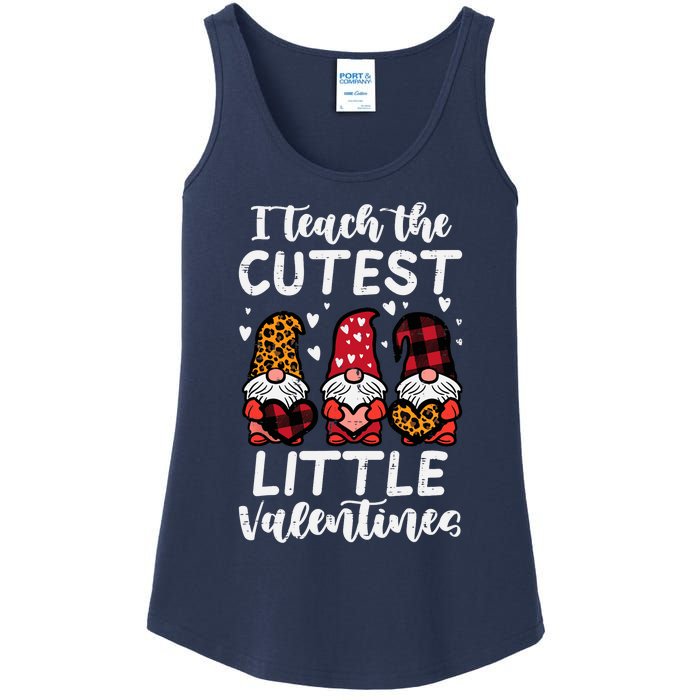 Teach Cutest Little Valentines Gnomes Leopard Plaid Teacher Ladies Essential Tank