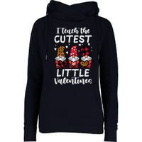 Teach Cutest Little Valentines Gnomes Leopard Plaid Teacher Womens Funnel Neck Pullover Hood