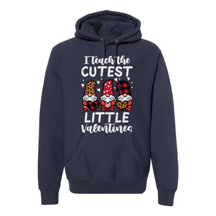 Teach Cutest Little Valentines Gnomes Leopard Plaid Teacher Premium Hoodie