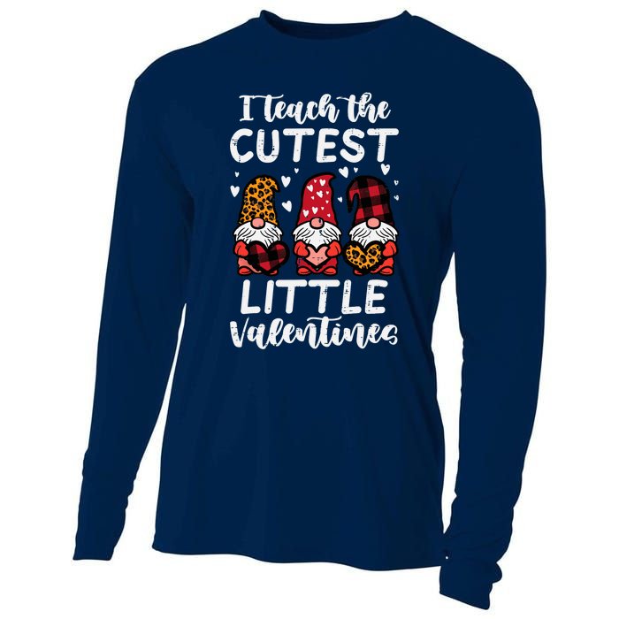 Teach Cutest Little Valentines Gnomes Leopard Plaid Teacher Cooling Performance Long Sleeve Crew