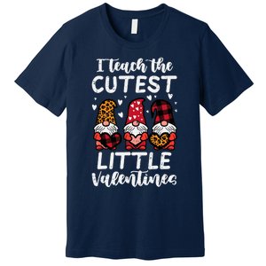 Teach Cutest Little Valentines Gnomes Leopard Plaid Teacher Premium T-Shirt