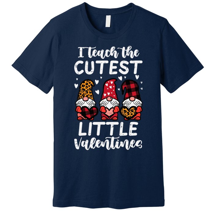 Teach Cutest Little Valentines Gnomes Leopard Plaid Teacher Premium T-Shirt