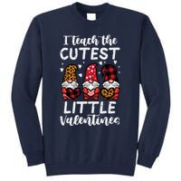 Teach Cutest Little Valentines Gnomes Leopard Plaid Teacher Tall Sweatshirt