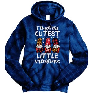 Teach Cutest Little Valentines Gnomes Leopard Plaid Teacher Tie Dye Hoodie