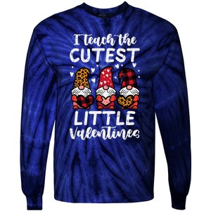 Teach Cutest Little Valentines Gnomes Leopard Plaid Teacher Tie-Dye Long Sleeve Shirt