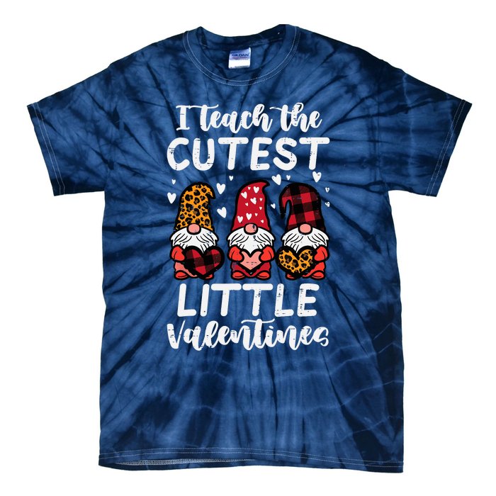 Teach Cutest Little Valentines Gnomes Leopard Plaid Teacher Tie-Dye T-Shirt