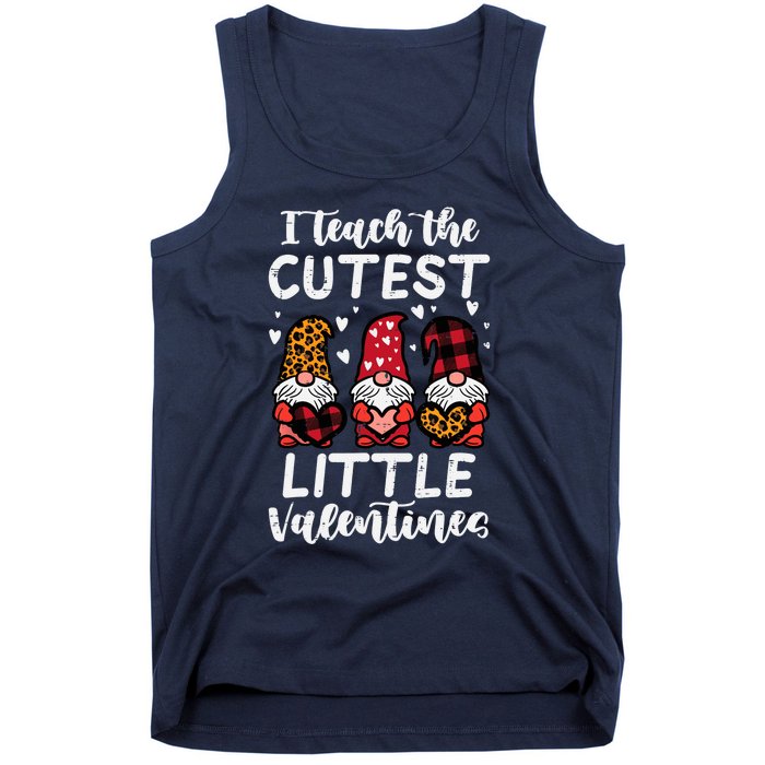 Teach Cutest Little Valentines Gnomes Leopard Plaid Teacher Tank Top