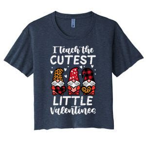 Teach Cutest Little Valentines Gnomes Leopard Plaid Teacher Women's Crop Top Tee