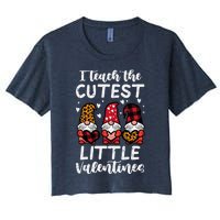 Teach Cutest Little Valentines Gnomes Leopard Plaid Teacher Women's Crop Top Tee