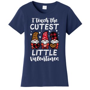 Teach Cutest Little Valentines Gnomes Leopard Plaid Teacher Women's T-Shirt