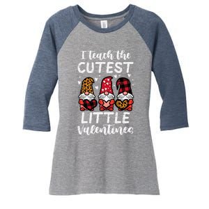 Teach Cutest Little Valentines Gnomes Leopard Plaid Teacher Women's Tri-Blend 3/4-Sleeve Raglan Shirt