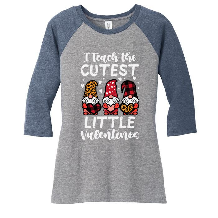 Teach Cutest Little Valentines Gnomes Leopard Plaid Teacher Women's Tri-Blend 3/4-Sleeve Raglan Shirt