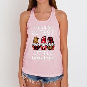 Teach Cutest Little Valentines Gnomes Leopard Plaid Teacher Women's Knotted Racerback Tank