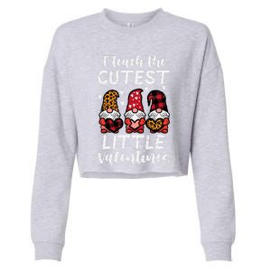 Teach Cutest Little Valentines Gnomes Leopard Plaid Teacher Cropped Pullover Crew