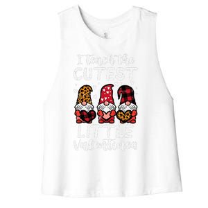 Teach Cutest Little Valentines Gnomes Leopard Plaid Teacher Women's Racerback Cropped Tank