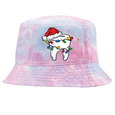 Tooth Christmas Light Santa Hat Dentist Dental Hygienist Funny Gift Tie-Dyed Bucket Hat