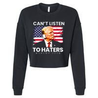 Trump Cant Listen To Haters Ear Bandage 2024 Cropped Pullover Crew