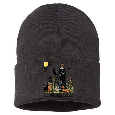 The Cat Lady Tarot Card Vintage Gothic Women Cat Mom Sustainable Knit Beanie