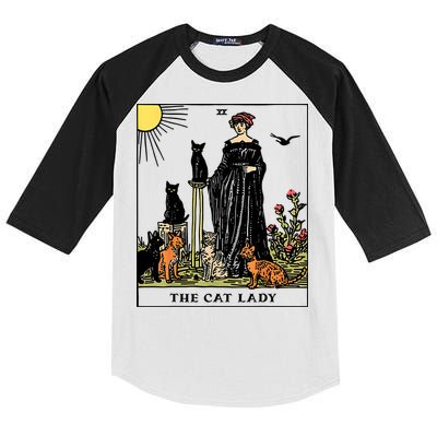 The Cat Lady Tarot Card Vintage Gothic Women Cat Mom Kids Colorblock Raglan Jersey