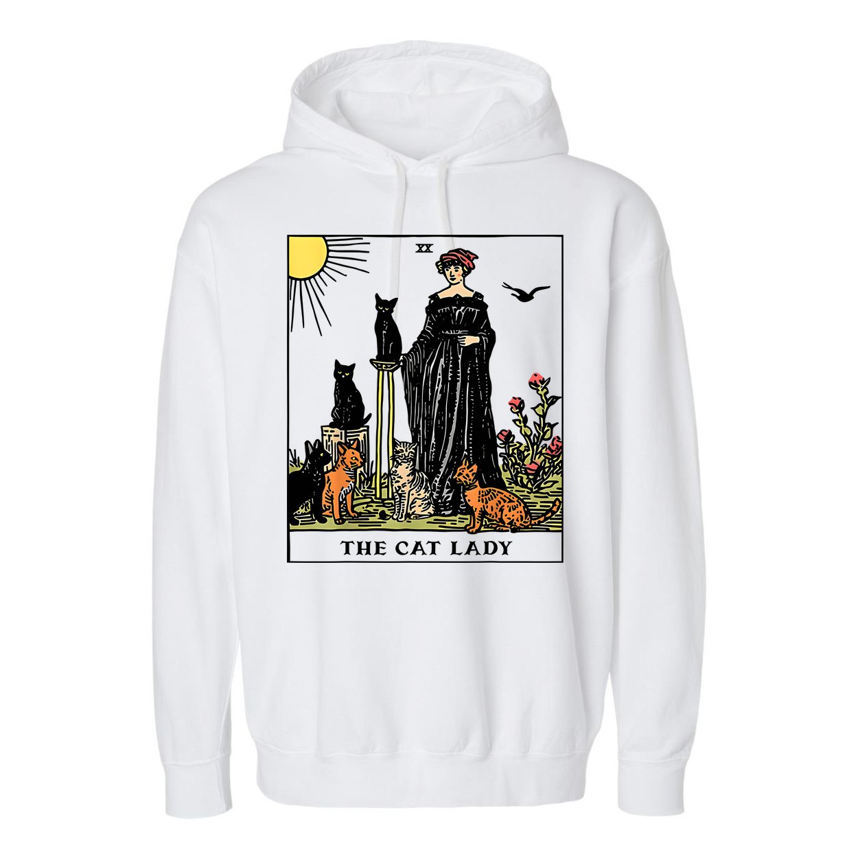 The Cat Lady Tarot Card Vintage Gothic Women Cat Mom Garment-Dyed Fleece Hoodie